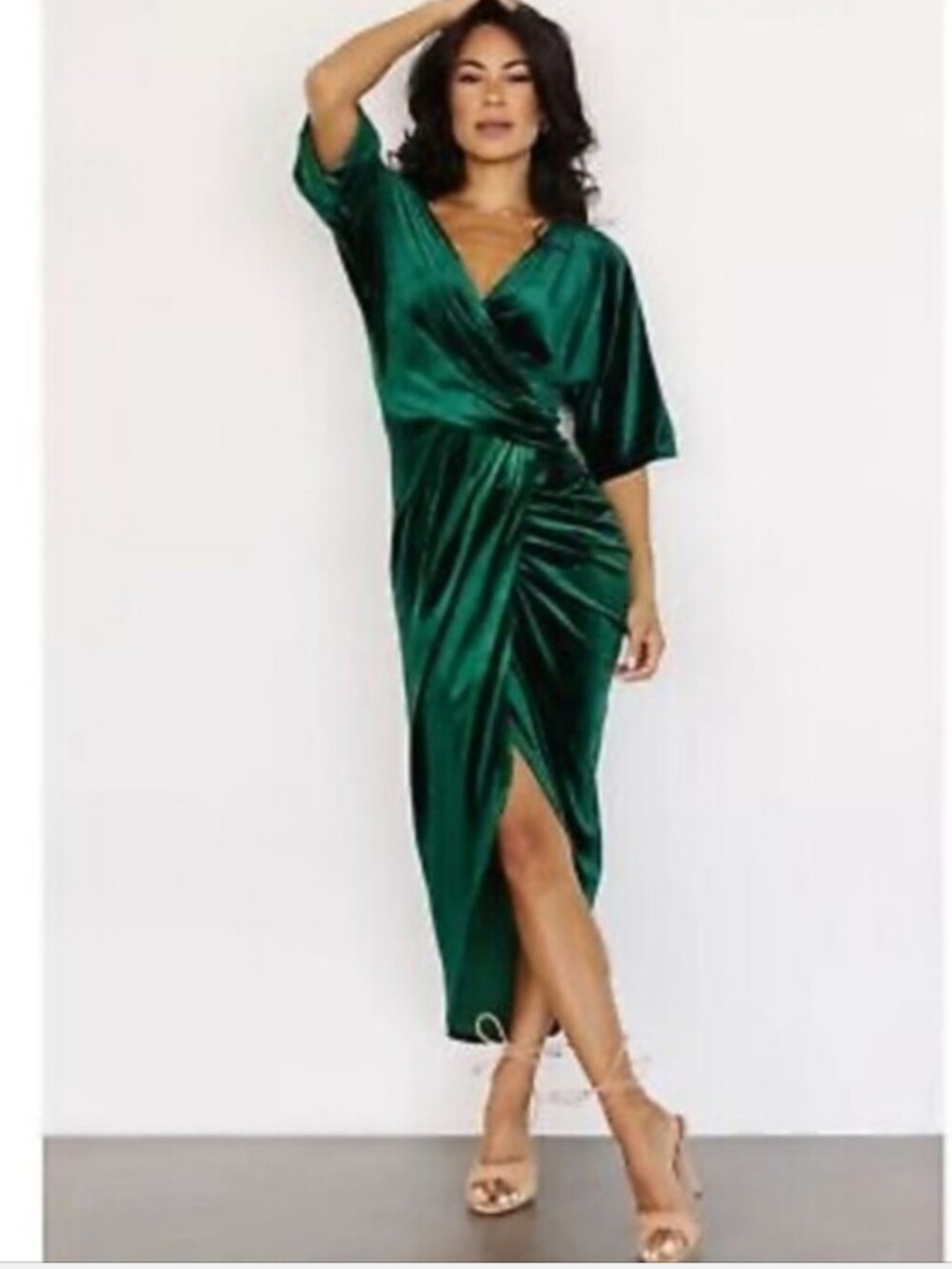 Baltic Born Brendyn Ruched Velvet Dress in Jade Green Size Small XL Holiday NWT